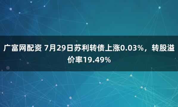 广富网配资 7月29日苏利转债上涨0.03%,转股溢价率19.49%